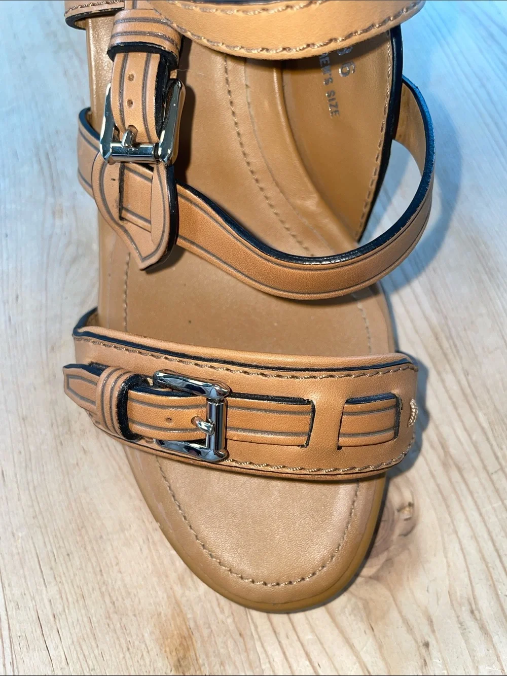 Tod's Italian Cognac Leather Multi-Strap Caged Buckle Sandals - Picture 7 of 10